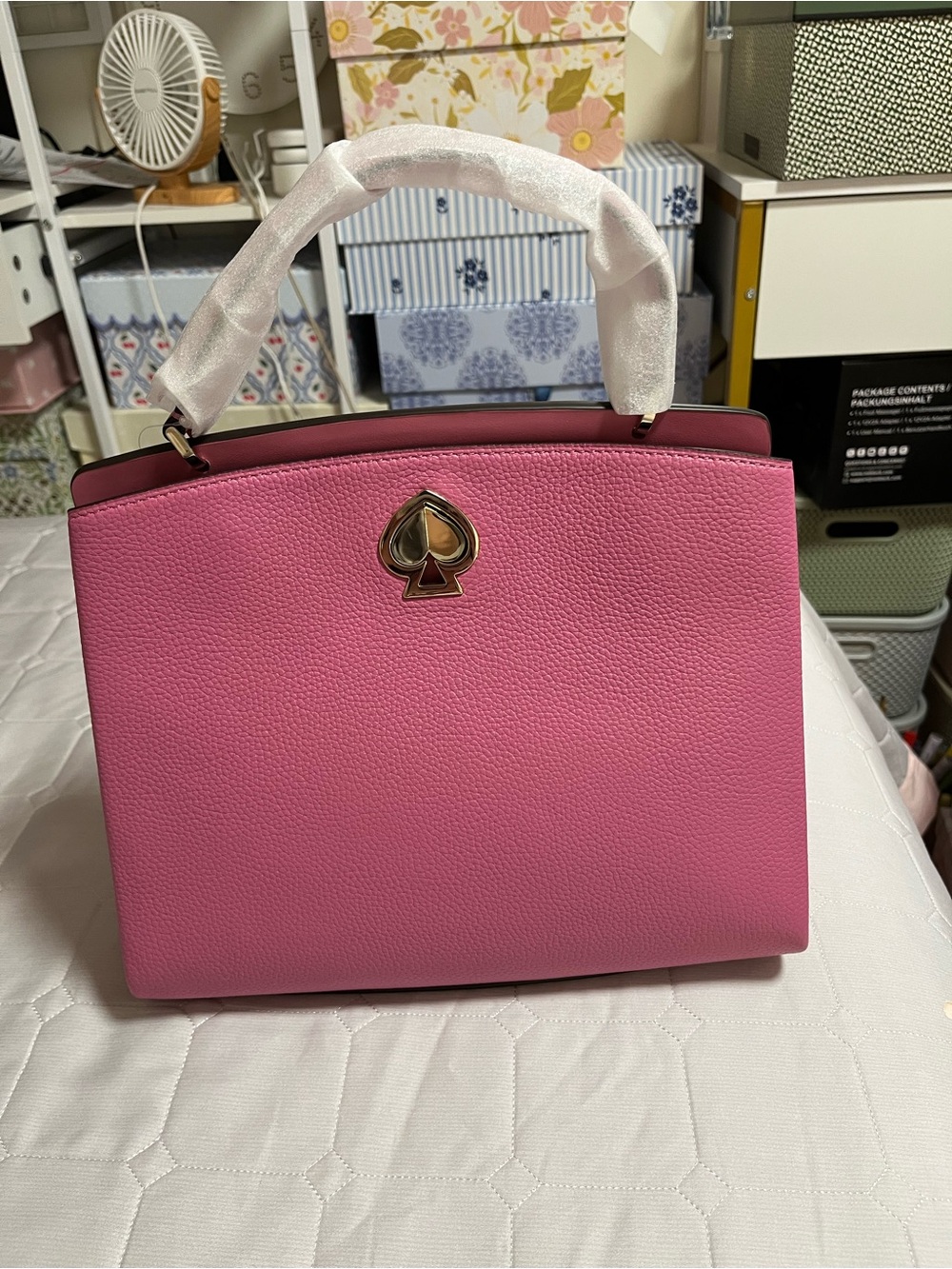 kate spade Pink Leather Top-Handle Satchel with Spade Emblem